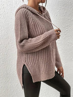 Suéter Feminino Tricô com Capuz e Manga Raglan