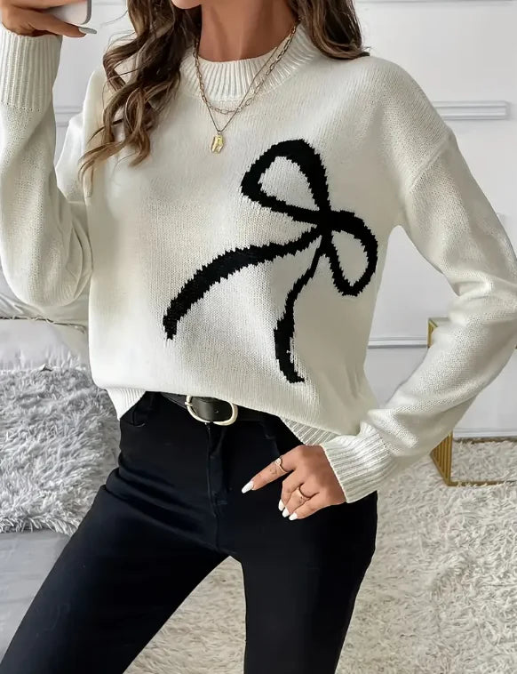 Suéter Feminino de Tricô com Laço Elegante
