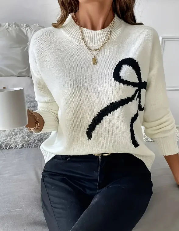 Suéter Feminino de Tricô com Laço Elegante