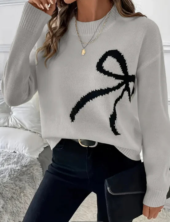 Suéter Feminino de Tricô com Laço Elegante
