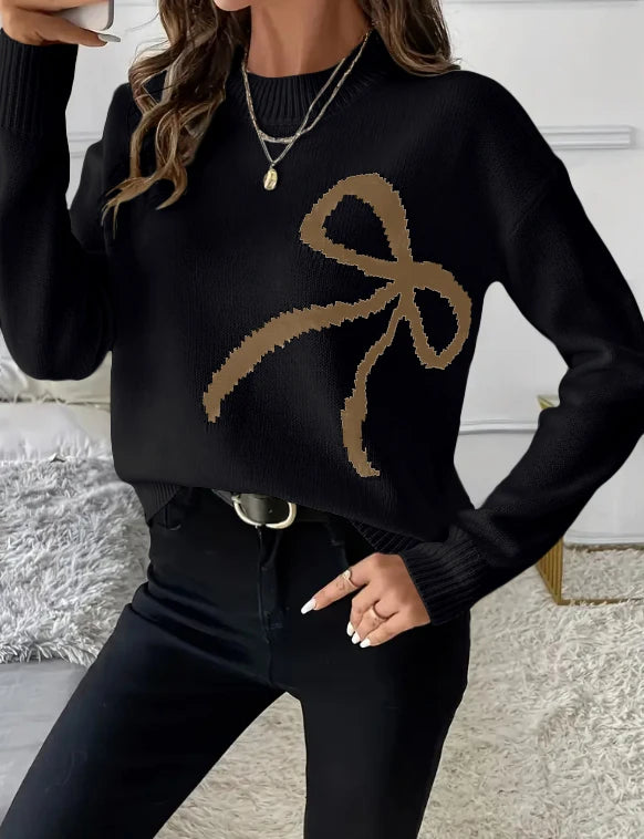 Suéter Feminino de Tricô com Laço Elegante