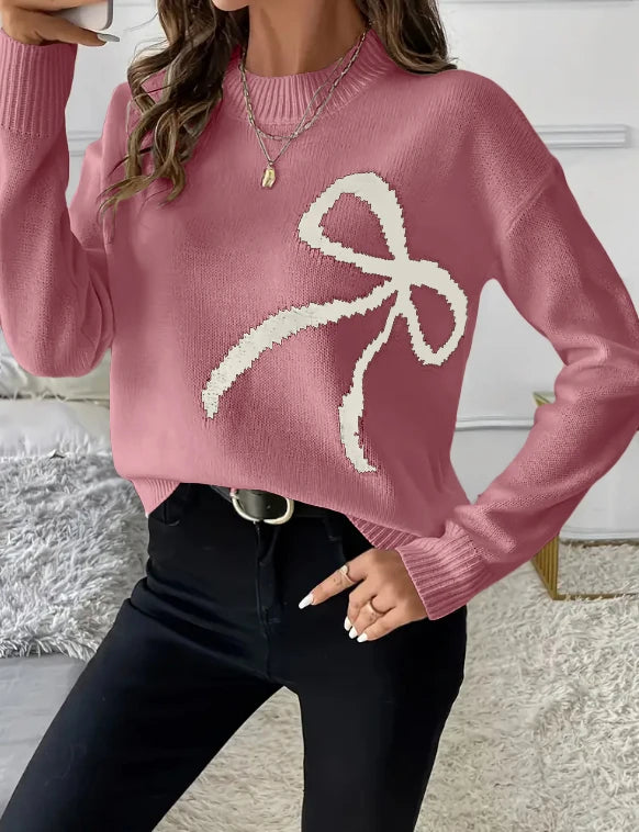 Suéter Feminino de Tricô com Laço Elegante