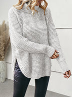 Suéter Oversized de Gola Alta com Fenda Lateral