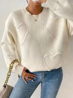 Suéter Tricô Oversize com Patchwork de Coração