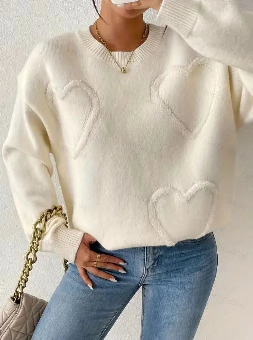 Suéter Tricô Oversize com Patchwork de Coração