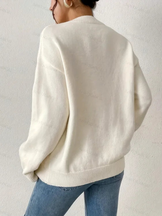 Suéter Tricô Oversize com Patchwork de Coração