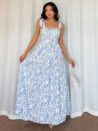 Vestido Azul Floral Elegante para Verão