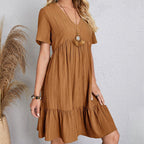 Vestido Boêmio Casual com Decote V e Babados