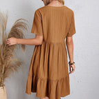 Vestido Boêmio Casual com Decote V e Babados