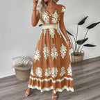 Vestido Boho Floral com Decote V e Manga Voadora
