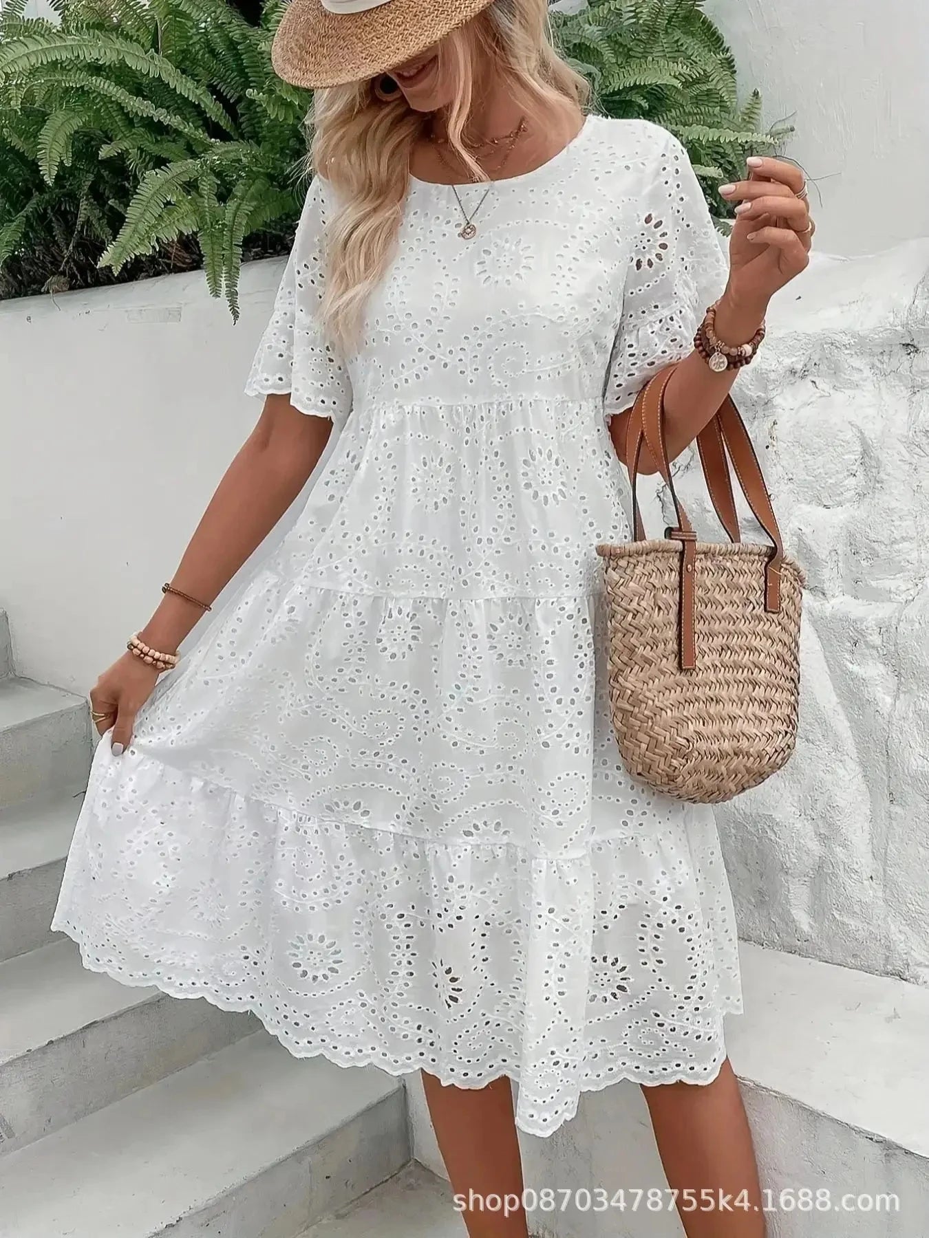 Vestido Branco de Lease com Estilo Europeu