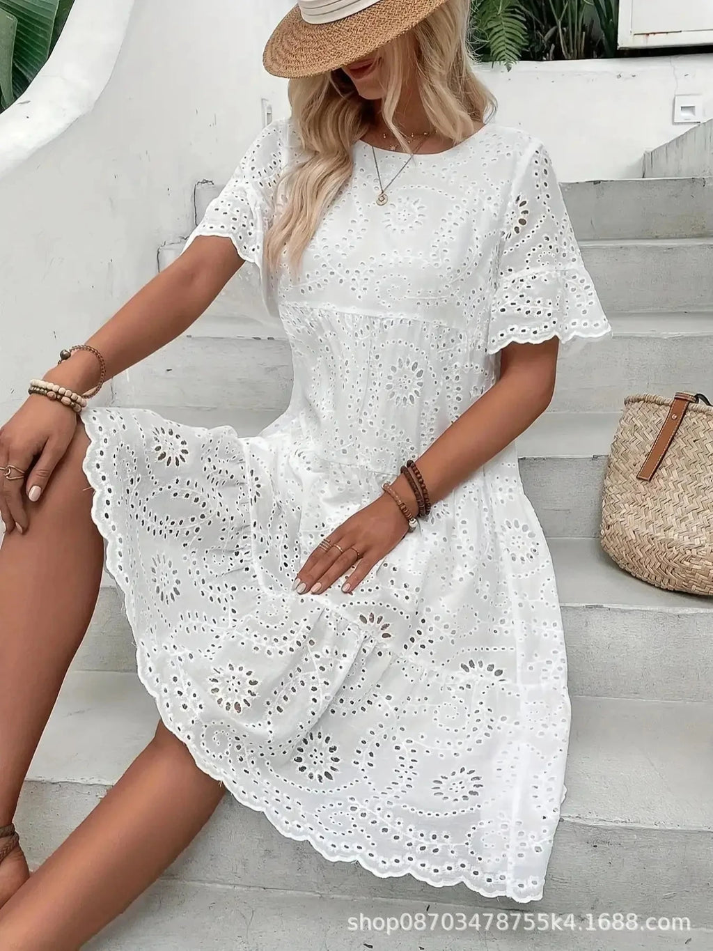 Vestido Branco de Lease com Estilo Europeu