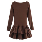 Vestido Curto Plissado Manga Longa