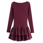 Vestido Curto Plissado Manga Longa