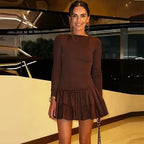 Vestido Curto Plissado Manga Longa
