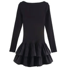 Vestido Curto Plissado Manga Longa