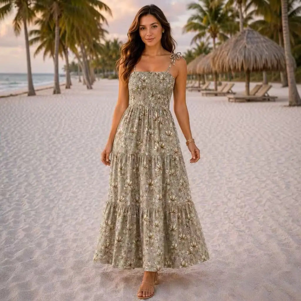 Vestido Feminino Floral com Busto Franzido