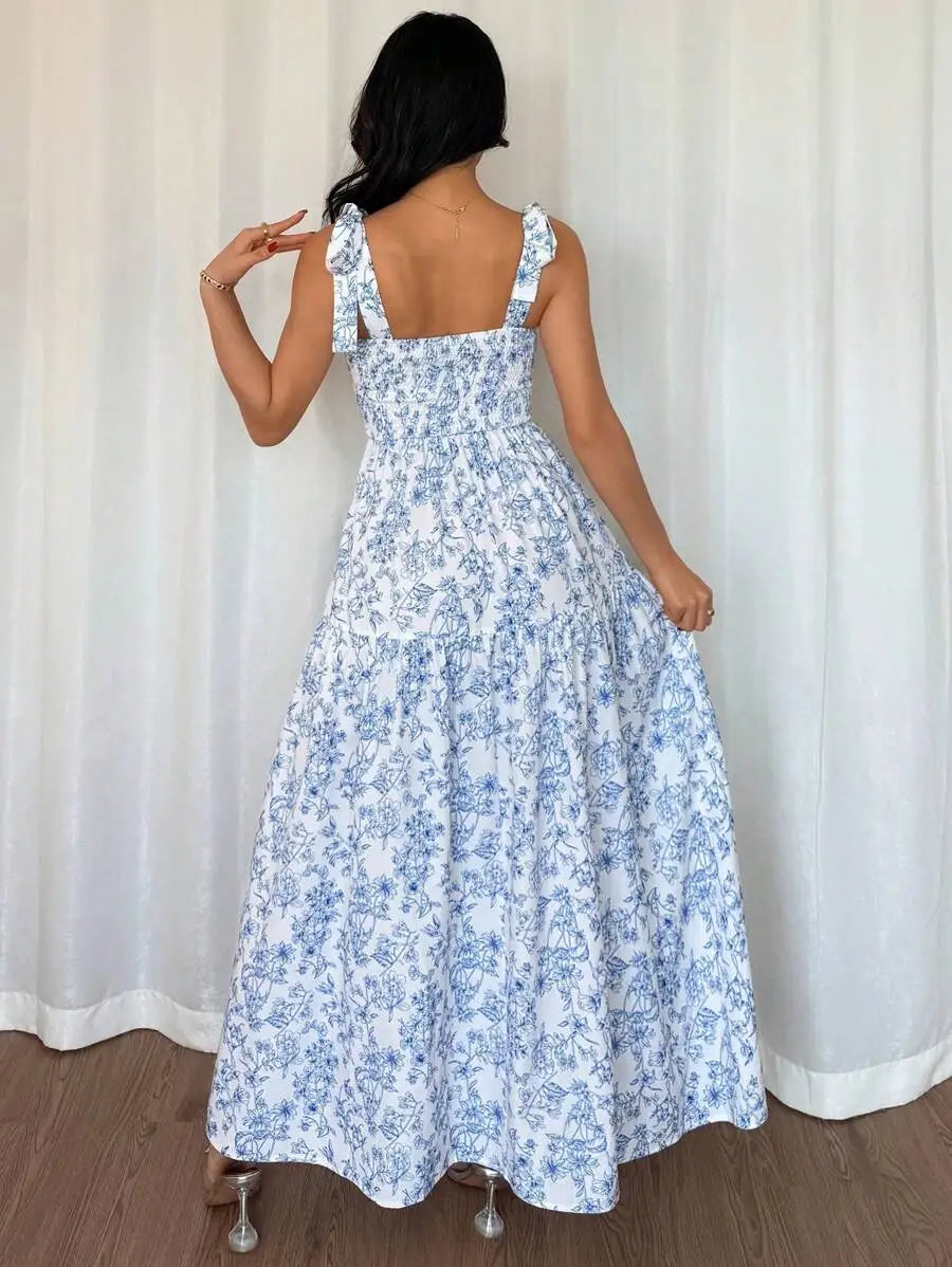 Vestido Feminino Longo Azul com Alças Finas