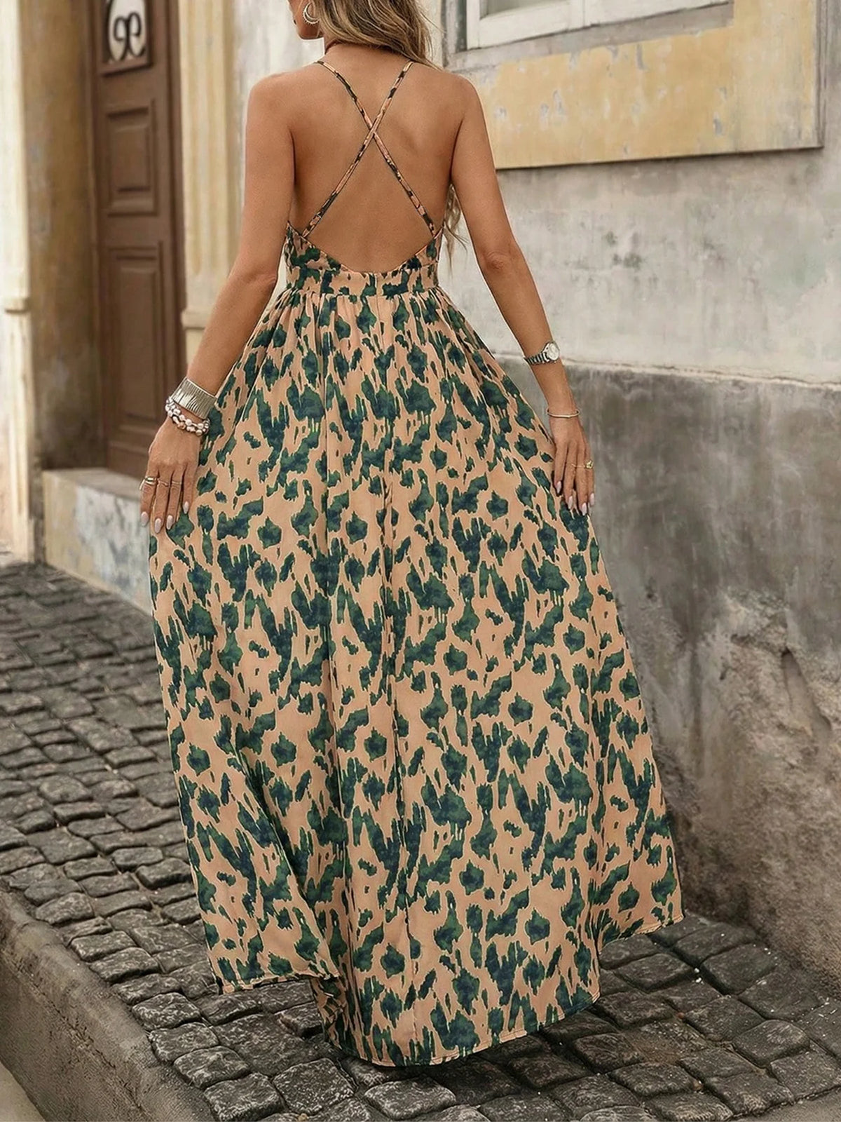 Vestido Feminino Longo Estampado com Alças Finas