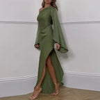 Vestido Flavia Longo com Fenda e Gola Assimétrica