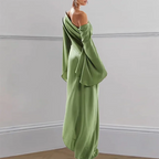 Vestido Flavia Longo com Fenda e Gola Assimétrica