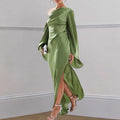 Vestido Flavia Longo com Fenda e Gola Assimétrica
