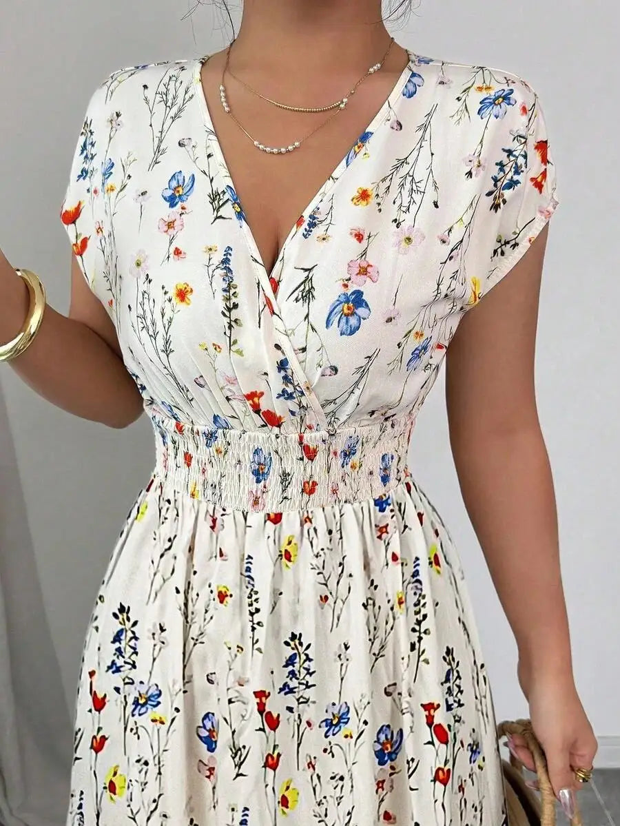 Vestido Floral Feminino Longo com Decote V