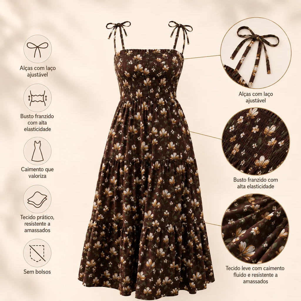 Vestido Floral Feminino com Alças de Amarrar