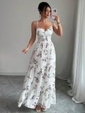 Vestido Longo Branco Estampa de Flores Aurora