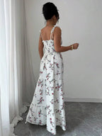 Vestido Longo Branco Estampa de Flores Aurora