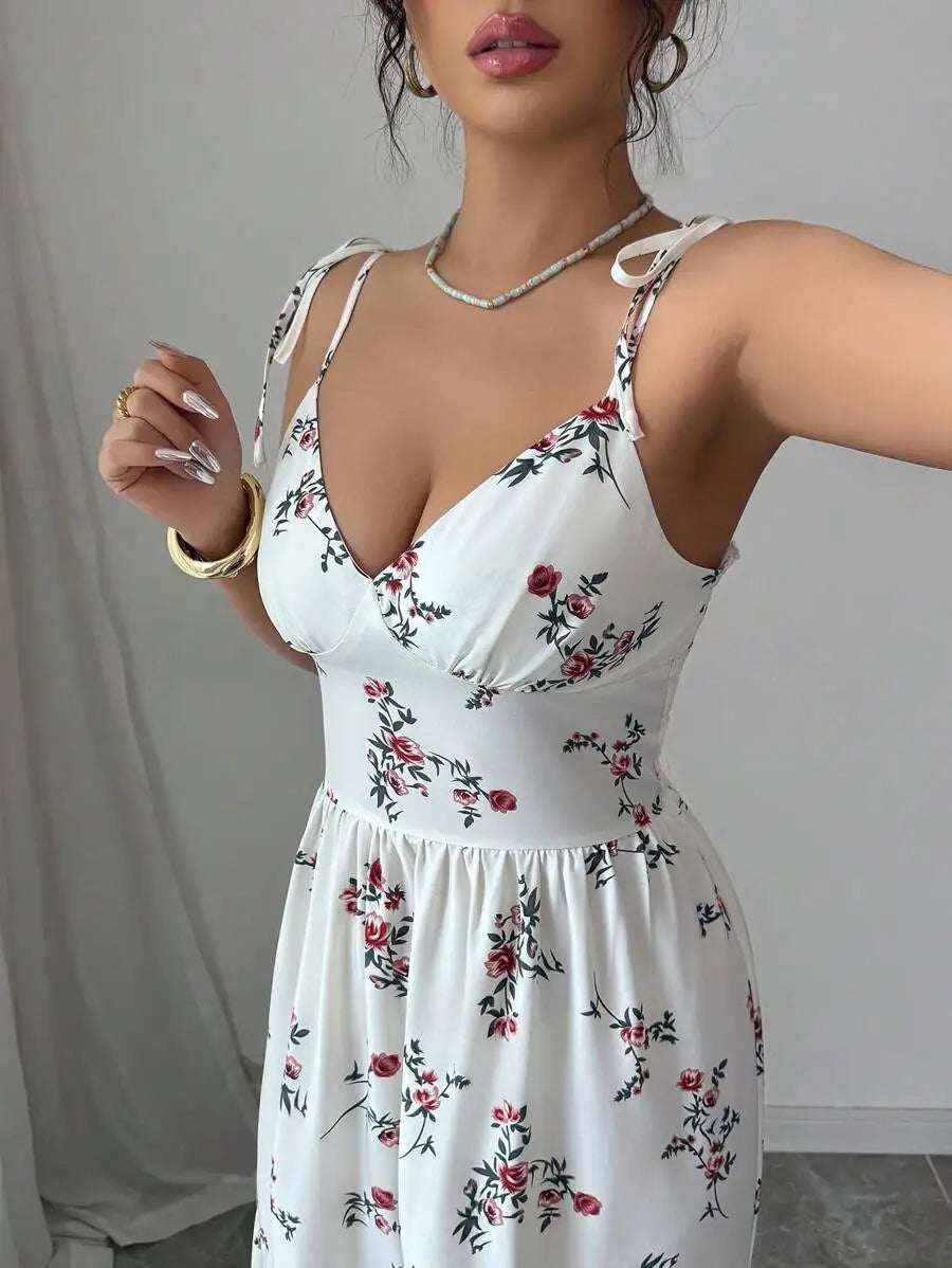 Vestido Longo Branco Estampa de Flores Aurora