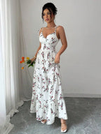 Vestido Longo Branco Estampa de Flores Aurora