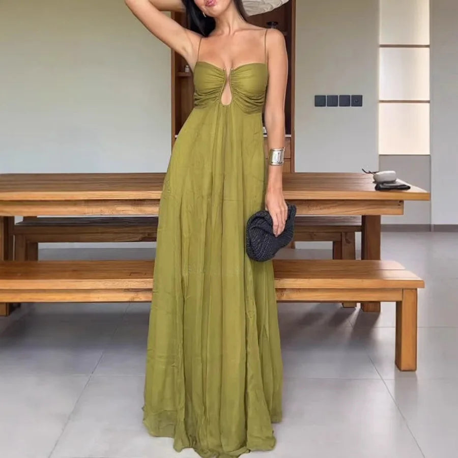 Vestido Longo Detalhe nas Costas com Alça Fina