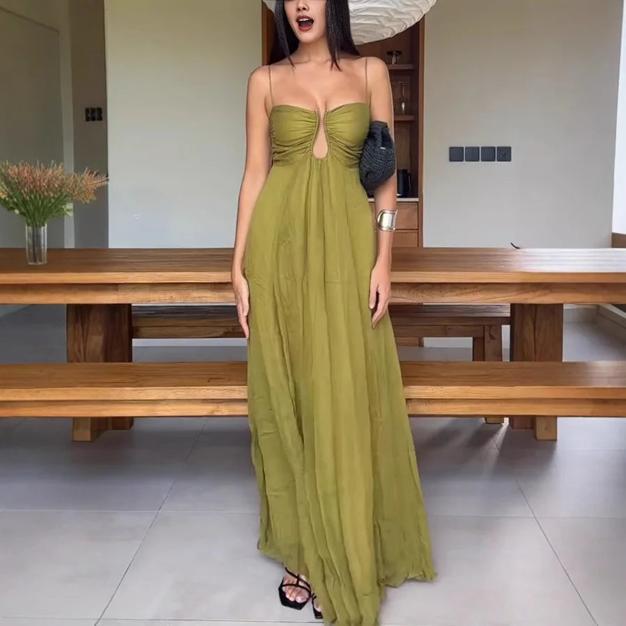 Vestido Longo Detalhe nas Costas com Alça Fina