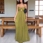 Vestido Longo Detalhe nas Costas com Alça Fina