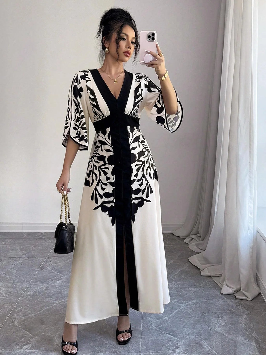 Vestido Longo Feminino Preto e Branco