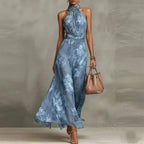 Vestido Longo Floral Elegante com Decote Halter