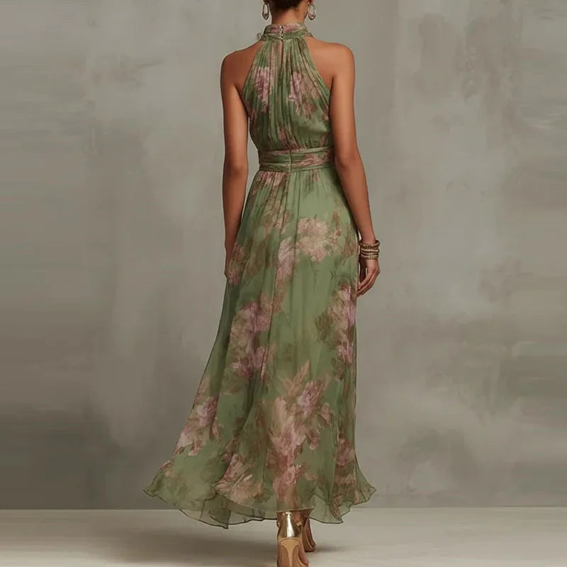 Vestido Longo Floral Elegante com Decote Halter