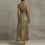 Vestido Longo Floral Elegante com Decote Halter