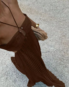 Vestido Longo Plissado Alça Ajustavel