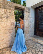 Vestido Longo Plissado Alça Ajustavel