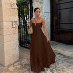 Vestido Longo Plissado Alça Ajustavel