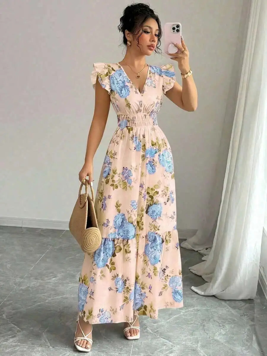 Vestido Longo Rosa e Azul  Rafazza