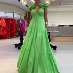 Vestido Luna Longo Detalhe em Flor Verde