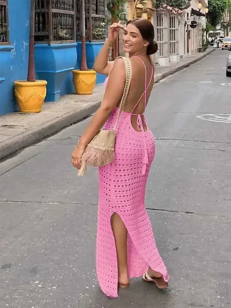 Vestido Mariana Crochê Alça Fina