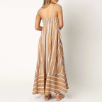 Vestido Maxi Listrado Evase com Alça
