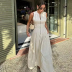 Vestido Maxi Sem Mangas Plissado com Zíper