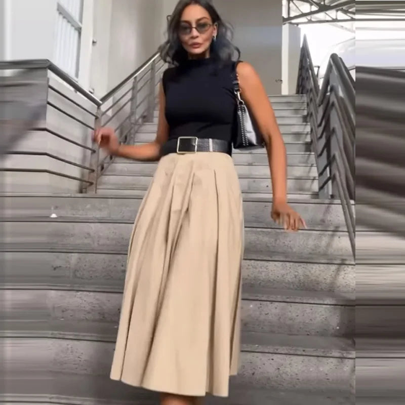 Vestido Midi Duo Elegante com Cinto