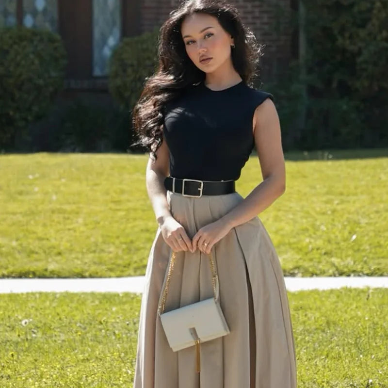 Vestido Midi Duo Elegante com Cinto