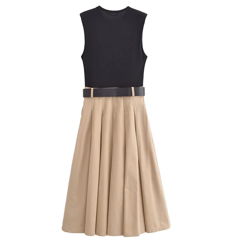 Vestido Midi Duo Elegante com Cinto